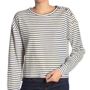 Abound Striped Shoulder Button Top Sz Small Ivory